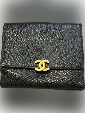 Authentic Vintage Chanel Classic Black Caviar Leather French Wallet